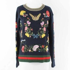 Central Park West Sz S Black Multi Color Embroidered Appliques Acrylic Sweater